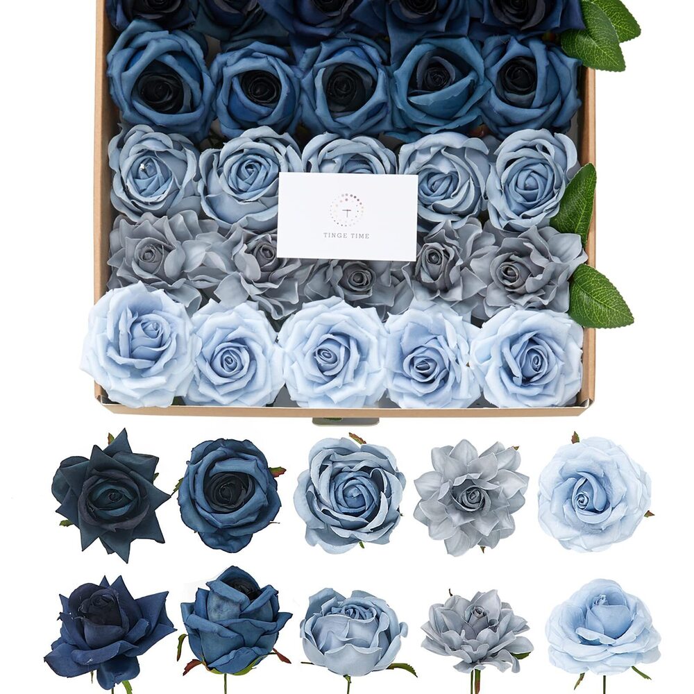 9551 Artificial Flowers, 25pcs Real Looking Gradient Blue Rose Roses w/Stem